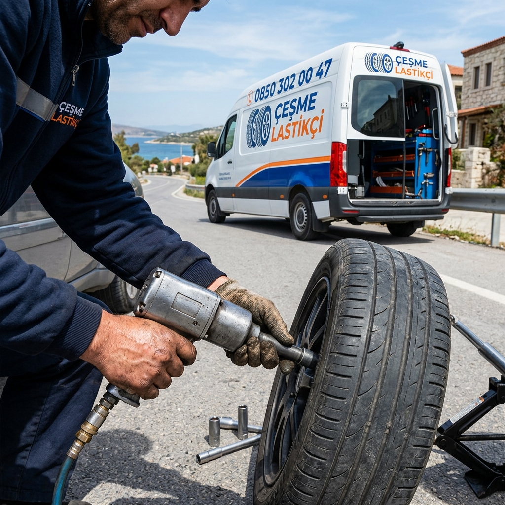 Musalla b&ouml;lgesinde acil lastik yol yardım aracı